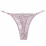 Tanga en dentelle florale à cordons (lot de 6) en gris clair - détail