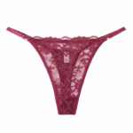 Tanga en dentelle florale à cordons (lot de 6) en magenta - vue de face