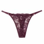 Tanga en dentelle florale à cordons (lot de 6) en violet foncé - vue de face