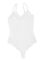 Body blanc à plat, coupe string et agrafes.